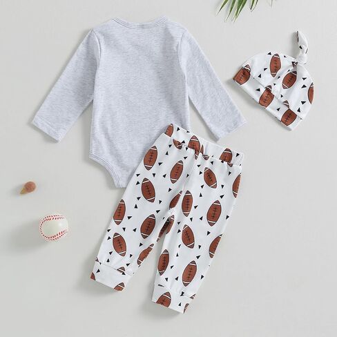 Baby Boy Football Outfits Letter Rugby Long Sleeve Romper Long Pants with Hat Newborn Fall Clothes in Saudi Arabia