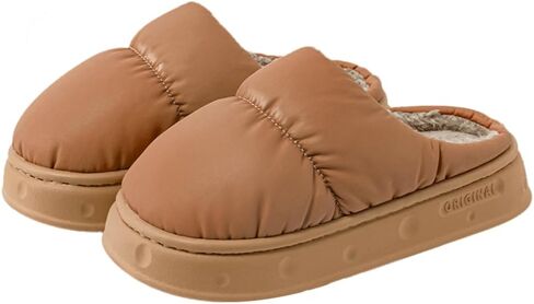 Rungion Furry House Slippers for Women Men Warm Soft Indoor Slippers Waterproof Puffer Slides Winter Outdoor in Kuwait