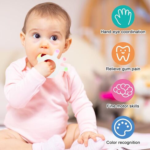 عضاضات للأطفال من عمر 6 إلى 12 شهرًا - ألعاب تسنين للأطفال مصنوعة من السيليكون الناعم، خالية من مادة BPA، مهدئة ومحفزة وسهلة الإمساك بألعاب التسنين للأطفال in Kuwait