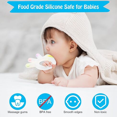عضاضات للأطفال من عمر 6 إلى 12 شهرًا - ألعاب تسنين للأطفال مصنوعة من السيليكون الناعم، خالية من مادة BPA، مهدئة ومحفزة وسهلة الإمساك بألعاب التسنين للأطفال in Kuwait
