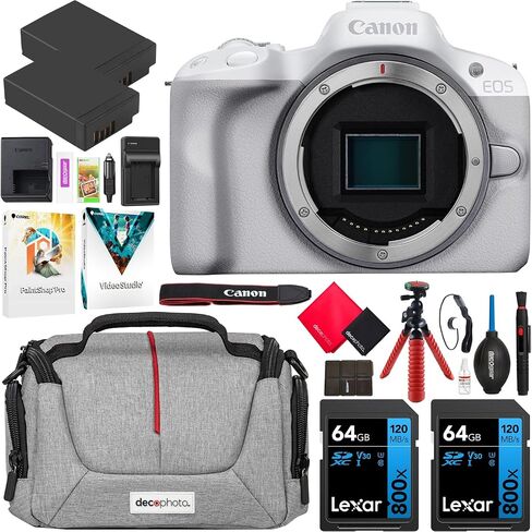 Canon EOS R50 Mirrorless Camera (Black) with RF-S 18-45mm F4.5-6.3 is STM Lens 5811C012 Bundle with Deco Gear Photography Bag + 2 x Battery + 2 x 64GB Memory Cards + Accessories Kit in Saudi Arabia