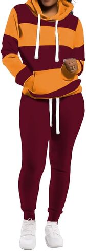 TOPONSKY Womens 2 Piece Tracksuit Long Sleeve Warm Up Outfit Patchwork Pants Set in Kuwait