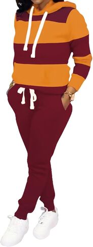 TOPONSKY Womens 2 Piece Tracksuit Long Sleeve Warm Up Outfit Patchwork Pants Set in Kuwait
