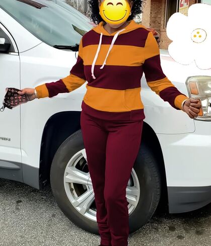 TOPONSKY Womens 2 Piece Tracksuit Long Sleeve Warm Up Outfit Patchwork Pants Set in Kuwait