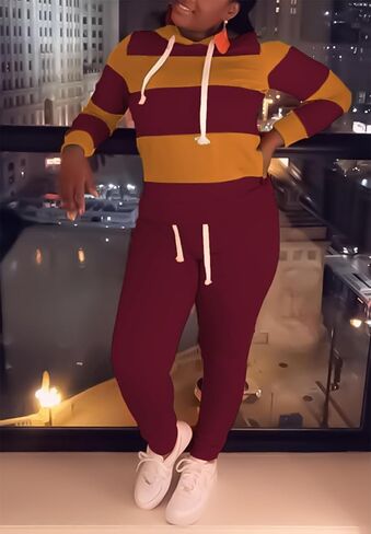 TOPONSKY Womens 2 Piece Tracksuit Long Sleeve Warm Up Outfit Patchwork Pants Set in Kuwait