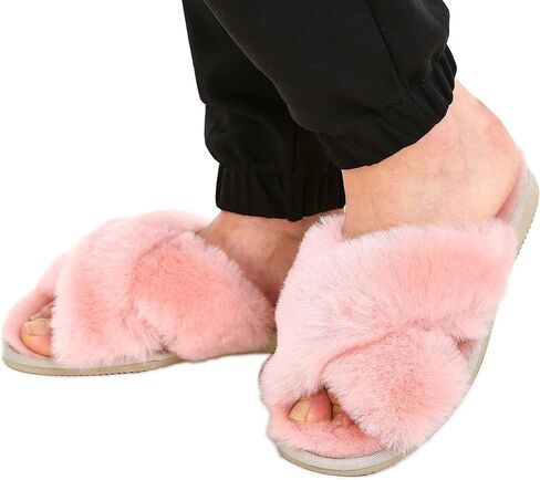 Women's Sheepskin Slippers Indoor Outdoor House Leather Shearling Fur Cross Band Slippers in Saudi Arabia