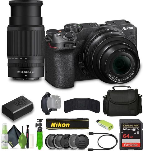 Nikon Z30 Mirrorless Camera with 16-50mm and 50-250mm Lenses + Soft Case + Cleaning Kit + Memory Card Wallet + Extreme PRO 64GB Card + Card Reader + Hand Strap + 12 Inch Flex Tripod (Renewed) in Saudi Arabia