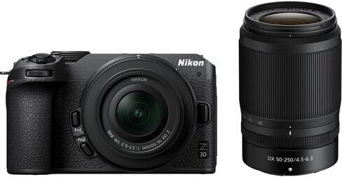 Nikon Z30 Mirrorless Camera with 16-50mm and 50-250mm Lenses + Soft Case + Cleaning Kit + Memory Card Wallet + Extreme PRO 64GB Card + Card Reader + Hand Strap + 12 Inch Flex Tripod (Renewed) in Saudi Arabia