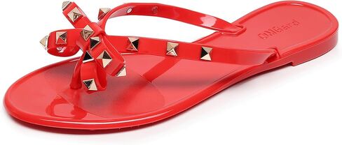 Studded Jelly Shoes for Womens Bow Flip Flops Jellies Sandals Flat Black Summer Beach Thong with Rivets Strappy Slides Slip On in Saudi Arabia