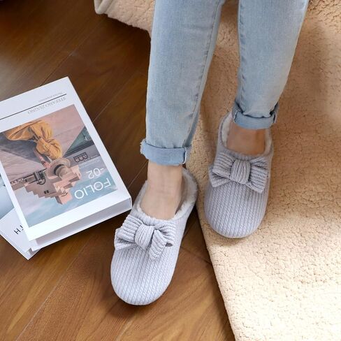 LORDFON Comfy Slippers for Women Indoor Women's Memory Foam Slippers Cute Knitted Bow Furry Warm Bedroom Womens House Shoes in Saudi Arabia