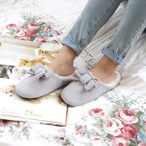 LORDFON Comfy Slippers for Women Indoor Women's Memory Foam Slippers Cute Knitted Bow Furry Warm Bedroom Womens House Shoes in Saudi Arabia