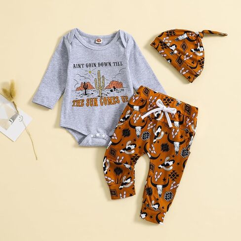 Western Newborn Baby Boy Outfits Cowboy Long Sleeve Rompers Long Pants Hat Set Infant Coming Home Clothes in Saudi Arabia
