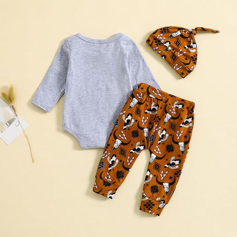 Western Newborn Baby Boy Outfits Cowboy Long Sleeve Rompers Long Pants Hat Set Infant Coming Home Clothes in Saudi Arabia