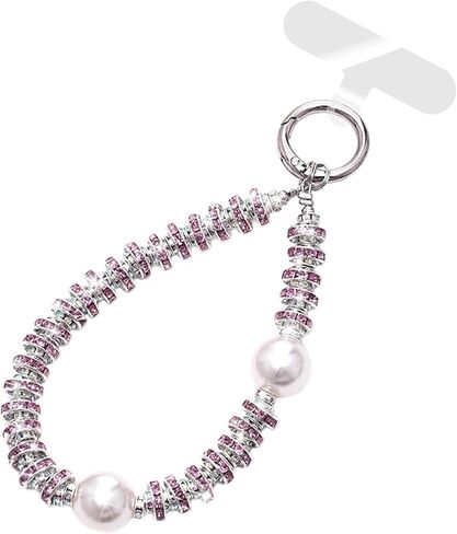 Pearls Crystals Phone Charm, Luxury Bling Diamond Glitter Beaded Wrist Strap, Hanging Accessory Keychain Anti-loss Phone Lanyard Wristlet for Women Girls-Blue in Kuwait
