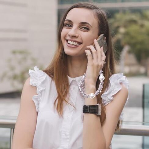 Pearls Crystals Phone Charm, Luxury Bling Diamond Glitter Beaded Wrist Strap, Hanging Accessory Keychain Anti-loss Phone Lanyard Wristlet for Women Girls-Blue in Kuwait