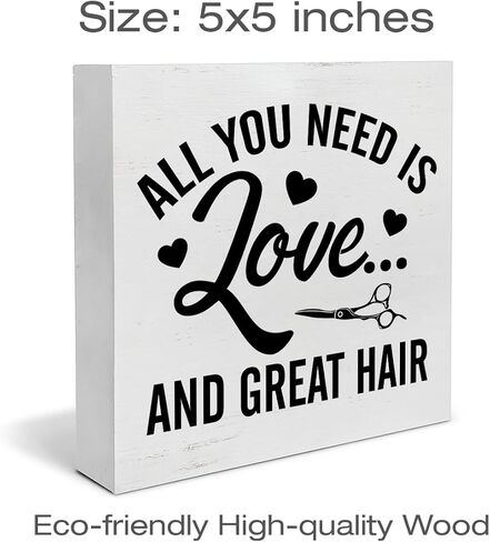 Farmhouse Hairstylist Wood Box Sign Art Desk Decor Hair Stylist Sayings Wood Block Sign Decor 5 x 5 Inch for Hair Salon Barbershop Tabletop Shelf Wall in Saudi Arabia