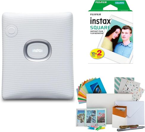 حزمة الطابعة الفورية Fujifilm Instax Square Link Wide (أبيض) مع مجموعة أفلام كاميرا Instax وحزمة فيلم مربعة مزدوجة (3 قطع) in Saudi Arabia