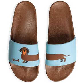 Slides for Women, Men & Kids Pool Sandals Funny Designs Books Coffee Party Pizza Fox Bear Llama Clouds Footwear Gift, Color: XL Wiener Dog, 8 US