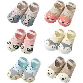 Yenzat Toddler Anti Slip Non Skid Thick Socks with Grip for Baby Girls Slippers 12-36 Months 6 Pairs