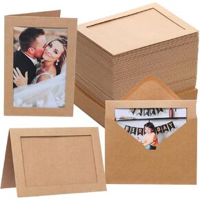 Photo Folders for 4x 6 Picture, Photo Insert Note Cards with Envelopes, Paper Picture Frames Photo Card Holder for Wedding, Birthday, Classroom DIY (White, 50 Count)
