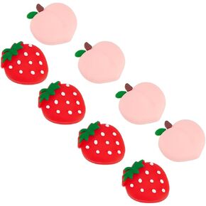 GORGECRAFT 2 Sets 8PCS Switch Joycon Thumb Grips Strawberry Peach Fruit Soft Silicone Joystick Button Stick Caps Analog Protective Cover Compatible for OLED Lite NS Controller Red Pink