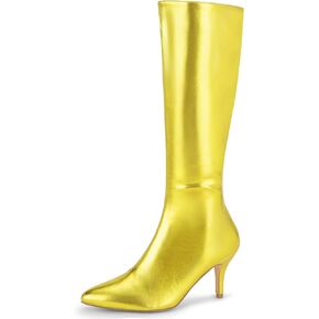 Perphy Pointed Toe Stiletto Heels Metallic Knee High Boots for Women