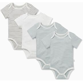 MORI Baby Short Sleeve Bodysuit for Boys & Girls 4 Pack - Romper with Envelope Neck - Blue - Newborn