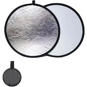 2 in1 Lighting Reflector Fill Light Soft Light Round Folding Reflector Portable 30cm for Photography Photo Video Fill Light (Silver and White)