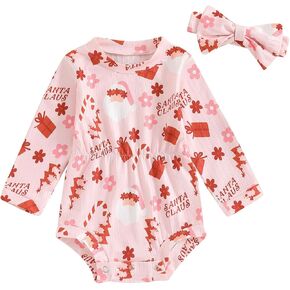 Emmababy Baby Girl Fall Romper Daisy Print Long Sleeve Bodysuit Elastic Waist Striped Jumpsuit Bow Headbands Winter Clothes