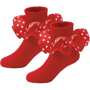 Durio Ruffle Socks for Girls Toddler Ruffle Socks Lace Polka Dot Socks for Kids Baby Socks Frilly Dress Ankle Socks in Kuwait