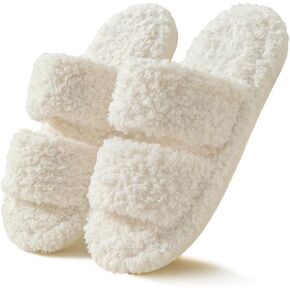 Women's Slippers Open Toe Memory Foam House Shoes Comfy Fuzzy Slide Non Slip Washable Sandals