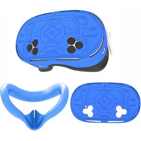 Suitable for Meta Quest 3S Silicone Mask and Headset Cover Protective Full-Cover Shading Sweat-Proof Skin-Friendly for Quest 3S Accessories (Blue)