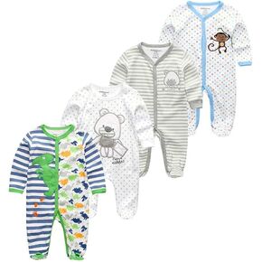Kiddiezoom Baby and Toddler Boys'Snug Fit Footed Cotton Pajamas Cotton Footed Sleep and Play (WHITE-4101-3M, 6-9 Months)
