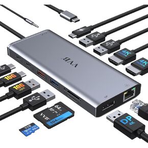 USB C Docking Station Dual Displayport Monitor Adapter for Dell/HP/Lenovo Laptop, Laptop Docking Station 3 Monitors Quadruple Display with 4K HDMI+2 DP+VGA USB-C Hub, USB C Dock to 100W PD+3USB in Kuwait