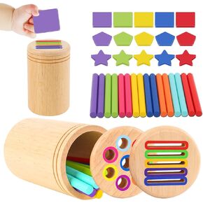 Montessori Toys for 2 Years Old Boys Girls Toddlers Wooden Sensory Color Sorting Toys 18 Month 1 3 4 5 Old Baby Fine Motor Skills Stacking Shape Sorters Educational Learning Matching Game