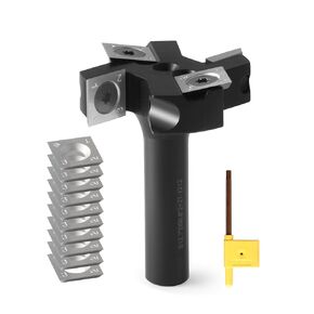 CNC Spoilboard Surfacing Router Bit 1/2'' Shank, 4-Wing Carbide Insert Planning Bit Slab Flattening Router Bit Milling Cutter with 10 PCS Indexable Insert(12x12x1.5mm, 35°for Wood Planning