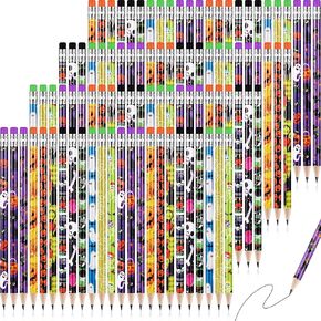 Yexiya 48 Pieces Halloween Pencil Bulk Cute Wooden Pencils with Eraser Assorted Patterns Pencils Pumpkin Ghost Witch Pencils Holiday Stationery for Kids Gift Prize Party Favor School Office Supplies
