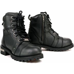 Milwaukee Leather Women's Black Premium Leather Motorcycle Riding Boots w/Lace-Up and Side Zipper Closure MBL9319