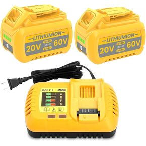 9.0Ah 2Pack Replacement for Dewalt 20V 60V Battery and DCB118 Charger Compatible with DCB609 DCB606 DCB612 DCB200 DCB201 DCB203 DCB204 DCB206 DCB207 DCB209