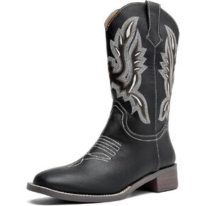 kkdom Women Western Cowgirl Boots Embroidered Mid Half Cowboy Boots Riding Boots Pull on