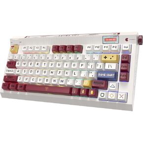 RisoPhy Wireless Creamy Keyboard with OLED Screen & Knob, 75% 2.4Ghz/Bluetooth/USB-C Gasket RGB Mechanical Keyboard, Hot Swappable, Sound Absorbing Pads & Hi-Fi Linear Switch, Retro Red and White