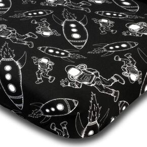 Jaxson's World Outer Space Fitted Crib Sheet, Extra Soft 100% Jersey Knit Cotton, Breathable, Baby and Toddler Sheet - Rocketship and Astronaut