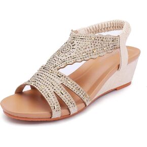 Womens Wedge Sandals Elastic Ankle Straps Open Toe Elegant Thick Soles Comfortable Dream Pairs
