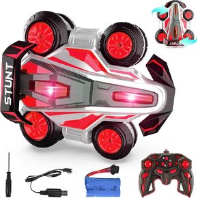 BEZGAR Upgraded Remote Control Cars for Boys Age 4-7 - 360 Spin Rotating Fast RC Cars, 4WD Upright Walking Rc Stunt Car with LED Lights Music, 2.4Ghz Indoor/Outdoor All Terrain Rechargeable Toy Cars