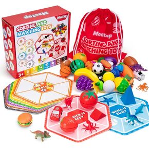 Sorting Toys for Toddlers, Match Card & Sort Game Set, Sensory Toys, Multiple Themes Fine Motor Sorting Games, Preschool Educational Learning Toys Sorting Matching Playset for 3+ Boys and Girls