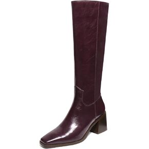 UBWDU Knee High Boots Women Chunky Heel Square Toe Tall Boots High Heel Long Booties with Zip