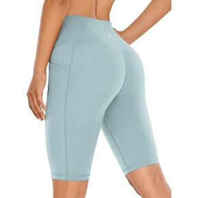 CRZ YOGA Women's Naked Feeling Long Biker Shorts - 10'' High Waist Workout Yoga Gym Running Spandex Shorts Side Pockets