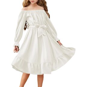 Arshiner Girls Long Sleeve Dresses Fall Party Formal Holiday Swing Flowy Ruffle Midi Dress