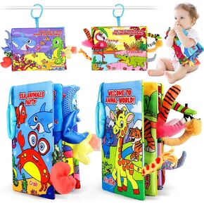 Vanmor Soft Baby Books for 0-18 Month Olds – 2PCS Crinkle Cloth Books with Forest & Ocean Themes, Tummy Time Toys for Infants, Sensory Books for Babies, Ideal Christmas