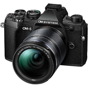 OM SYSTEM OM-5 Micro Four Thirds System Camera incl. Lens M.Zuiko Digital 14-150mm F4-5.6 II, 20 MP Live MOS Sensor, Improved 5-Axis Image Stabilisation, IP53, Handheld High Res Shot, Black/Black